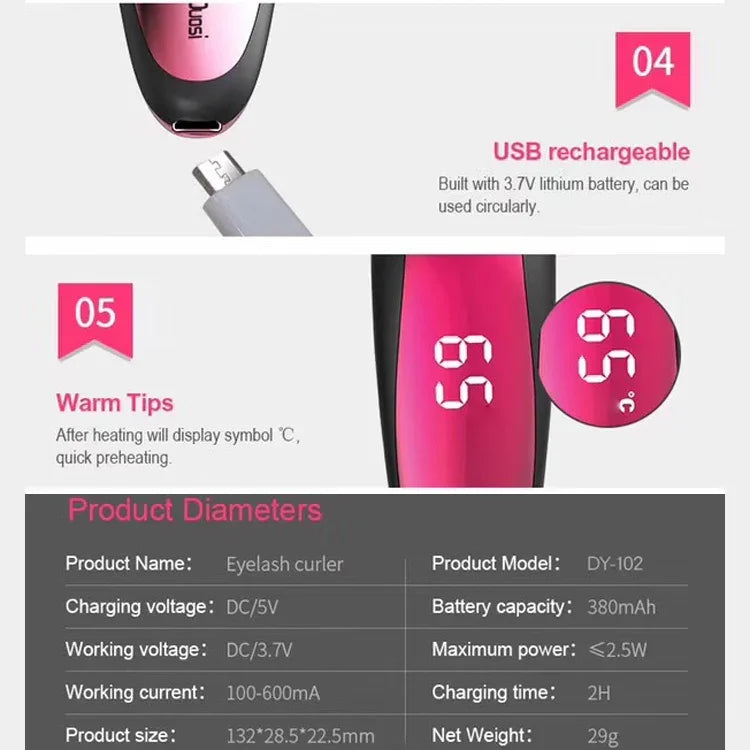 Duosi DY-102 Fer à Repasser Électrique Portable Style Stylo Chauffant Longue Durée Recourbe-Cils USB Rechargeable Clip Chauffant de Maquillage Bouclant