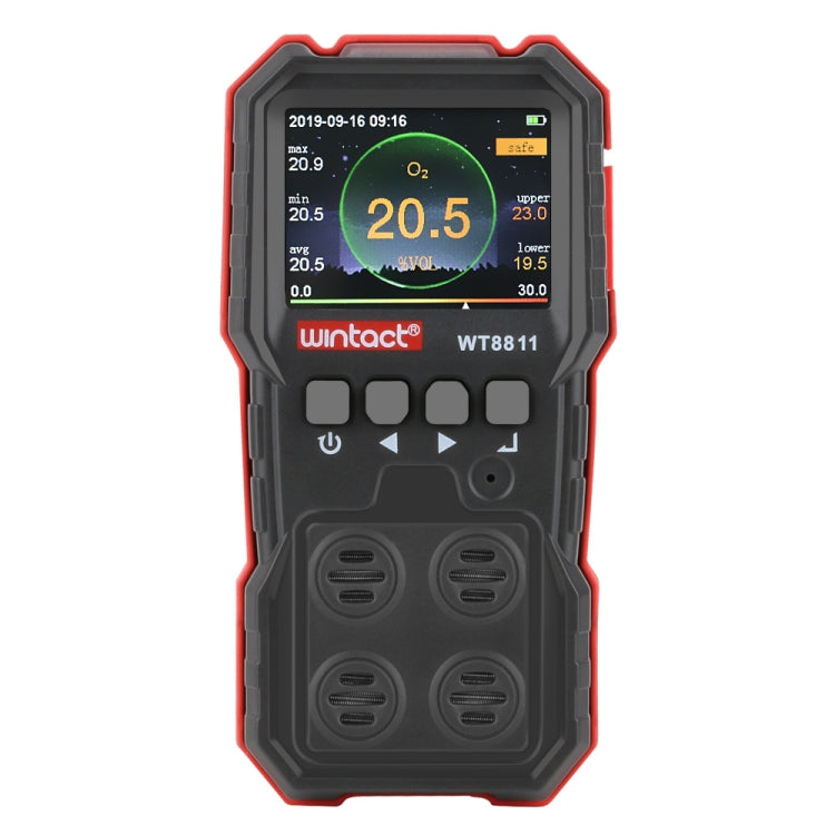 Moniteur de gaz composé WINTACT WT8811 Affichage LCD Rechargeable Multifonction 4 en 1 Capteur de gaz combustible O2 H2S CO Alarme sonore-lumineuse-vibrante