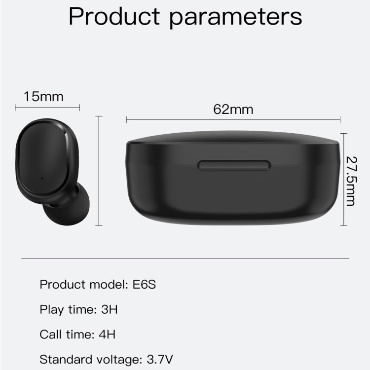 Écouteur sans fil E6S TWS Bluetooth V5.3 avec affichage LED, écouteurs Bluetooth étanches, E6S (noir)