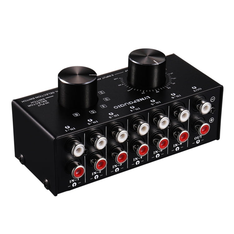 B016 Commutateur de sélection de source de signal audio 6 entrées 1 sortie, contrôle de réglage du volume de sortie Port RCA, 6 entrées 1 sortie