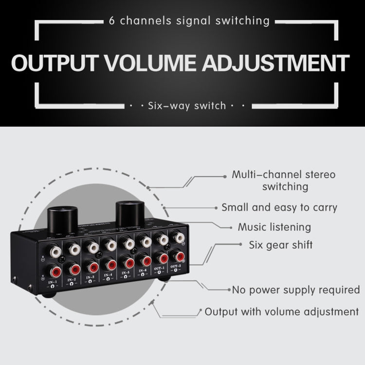 B026 Commutateur de sélection de source de signal audio 6 entrées 2 sorties ou 2 entrées 6 sorties Port RCA