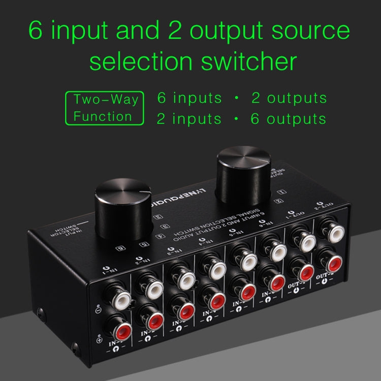 B026 Commutateur de sélection de source de signal audio 6 entrées 2 sorties ou 2 entrées 6 sorties Port RCA