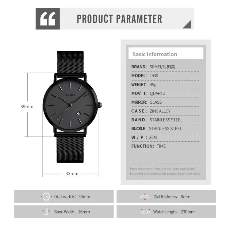 Montre Femme Élégante Simple Business Fashion Europe et Amérique SKMEI 1530 Montre Quartz Fine pour Étudiante