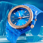 Montre Femme Étanche Transparente avec Lumière LED Colorée Incrustée de Cristaux d'Eau SkMEI 1553