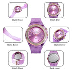 Montre Femme Étanche Transparente avec Lumière LED Colorée Incrustée de Cristaux d'Eau SkMEI 1553