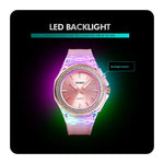 Montre Femme Étanche Transparente avec Lumière LED Colorée Incrustée de Cristaux d'Eau SkMEI 1553