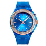 Montre Femme Étanche Transparente avec Lumière LED Colorée Incrustée de Cristaux d'Eau SkMEI 1553