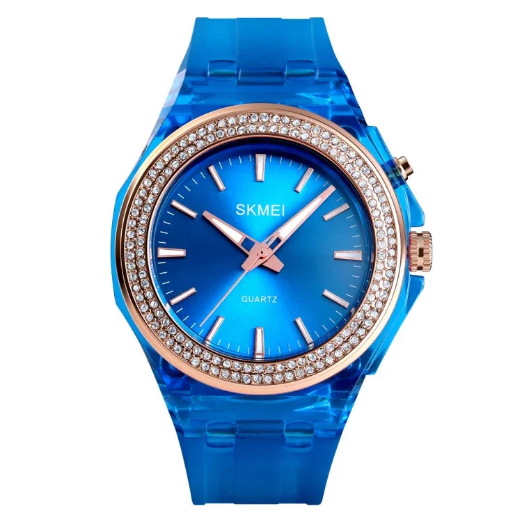 Montre Femme Étanche Transparente avec Lumière LED Colorée Incrustée de Cristaux d'Eau SkMEI 1553