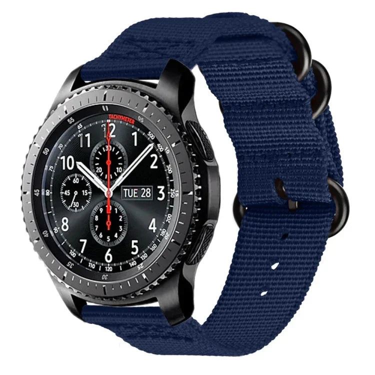Pour bracelet en nylon à trois anneaux Samsung Galaxy Watch Active 18 mm S3, pour Samsung Galaxy Watch Active 2 18 mm / Gear S3
