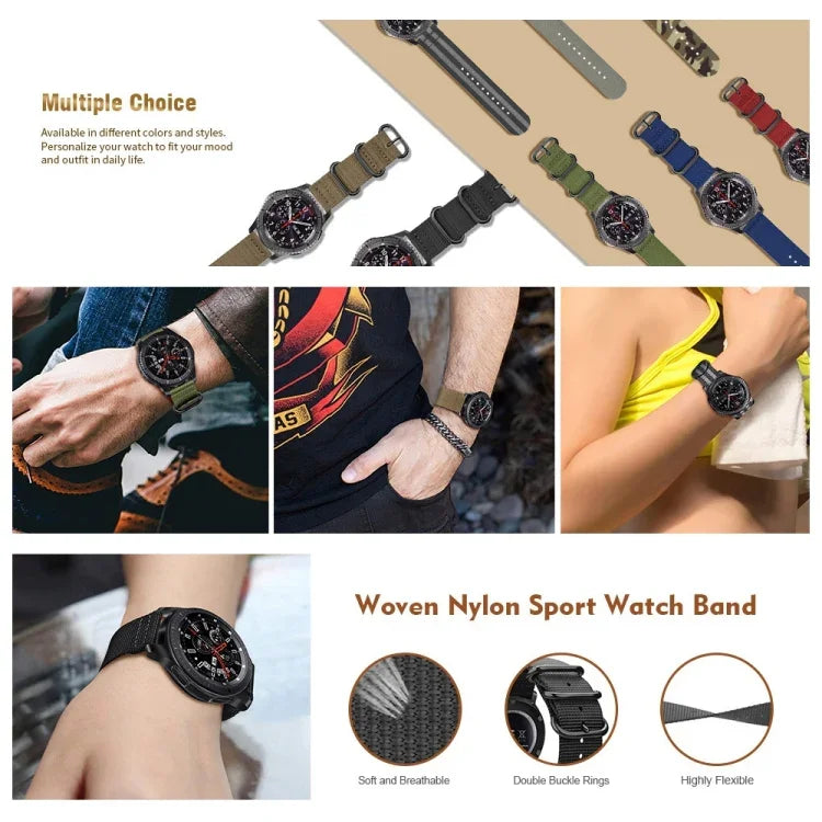 Pour bracelet en nylon à trois anneaux Samsung Galaxy Watch Active 18 mm S3, pour Samsung Galaxy Watch Active 2 18 mm / Gear S3