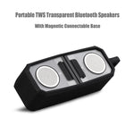 BT628 Enceintes Bluetooth TWS Portables Transparentes 10W avec Base Magnétique Connectable Subwoofer Stéréo Basses pour l'Extérieur