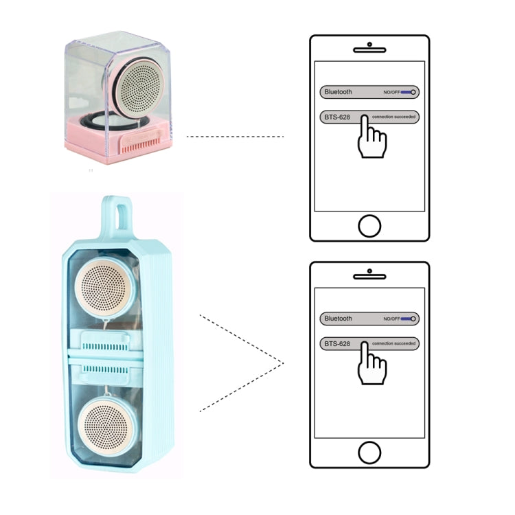 BT628 Enceintes Bluetooth TWS Portables Transparentes 10W avec Base Magnétique Connectable Subwoofer Stéréo Basses pour l'Extérieur
