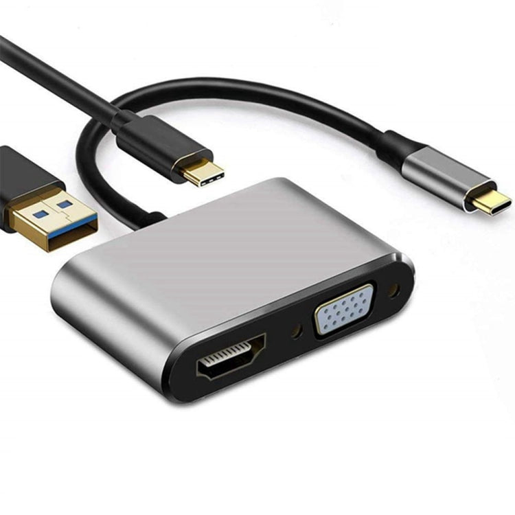 Adaptateur USB C vers HDMI VGA 4K 4-en-1 Type C HUB adaptateur vers HDMI VGA USB 3.0 AV numérique multiport avec port de charge USB-C PD compatible Nintendo Switch/Samsung/MacBook