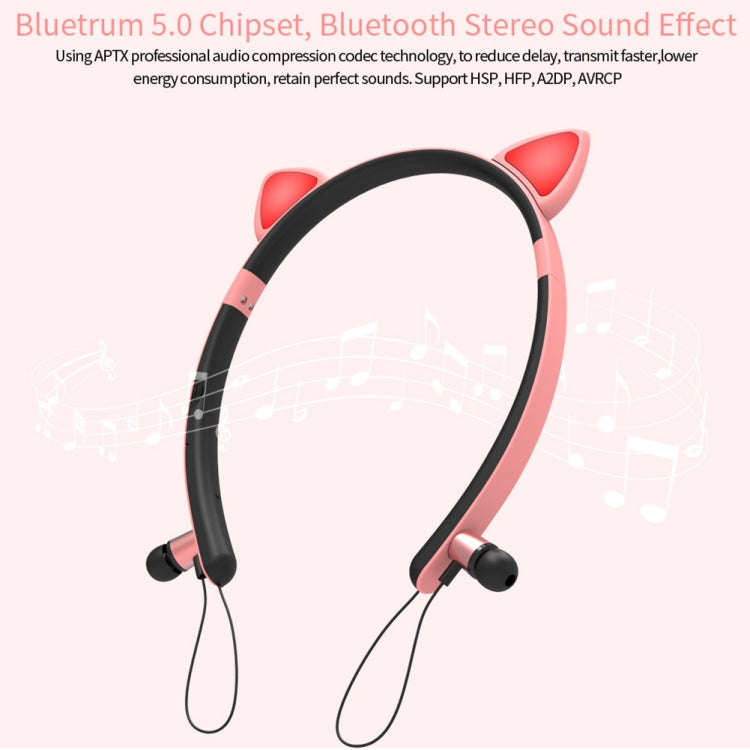 Casque Bluetooth sans fil ZW29 avec oreilles de chat, son stéréo HIFI, mode sport portable en extérieur, avec micro et lumière LED brillante
