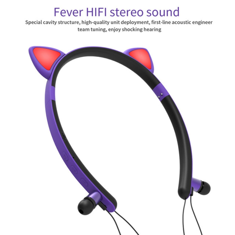 Casque Bluetooth sans fil ZW29 avec oreilles de chat, son stéréo HIFI, mode sport portable en extérieur, avec micro et lumière LED brillante