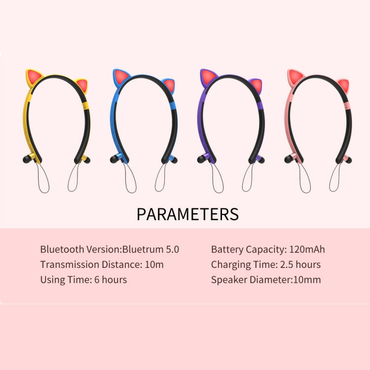 Casque Bluetooth sans fil ZW29 avec oreilles de chat, son stéréo HIFI, mode sport portable en extérieur, avec micro et lumière LED brillante