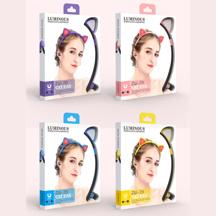 Casque Bluetooth sans fil ZW29 avec oreilles de chat, son stéréo HIFI, mode sport portable en extérieur, avec micro et lumière LED brillante