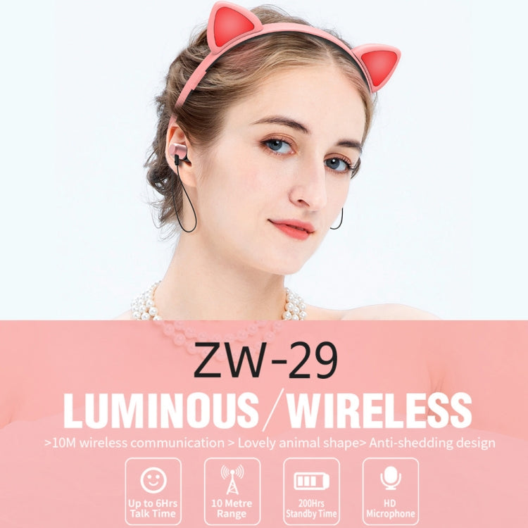 Casque Bluetooth sans fil ZW29 avec oreilles de chat, son stéréo HIFI, mode sport portable en extérieur, avec micro et lumière LED brillante