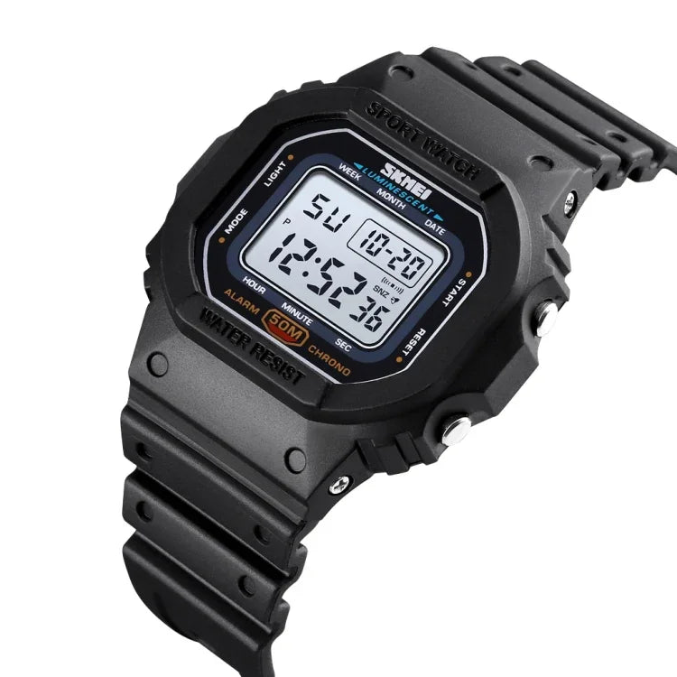 Skmei 1608 Montre électronique multifonction étudiante étanche montre de sport en silicone avec chronométrage