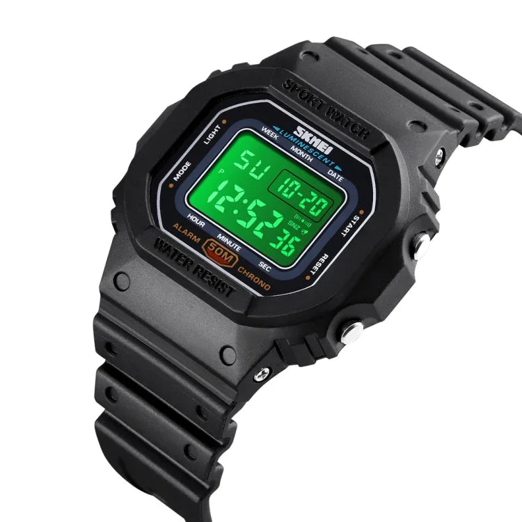 Skmei 1608 Montre électronique multifonction étudiante étanche montre de sport en silicone avec chronométrage