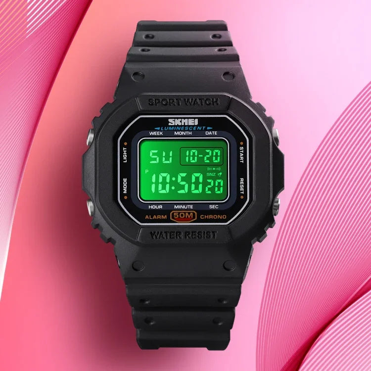 Skmei 1608 Montre électronique multifonction étudiante étanche montre de sport en silicone avec chronométrage