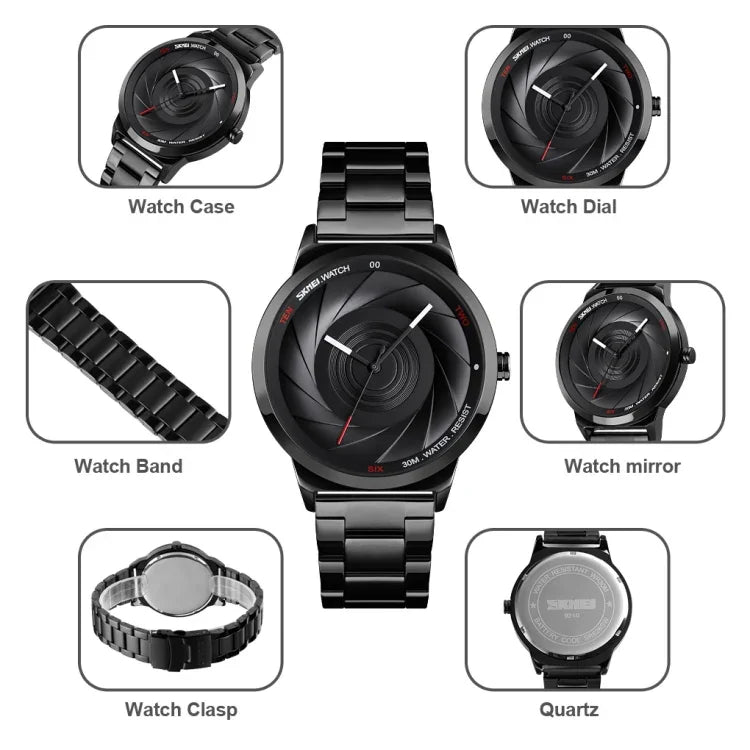 Skmei 9210 Montre-bracelet homme tendance mode affaires surface tridimensionnelle simple étanche montre quartz or pour homme