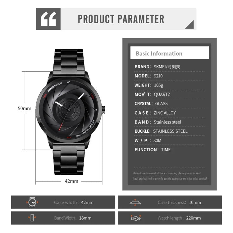 Skmei 9210 Montre-bracelet homme tendance mode affaires surface tridimensionnelle simple étanche montre quartz or pour homme