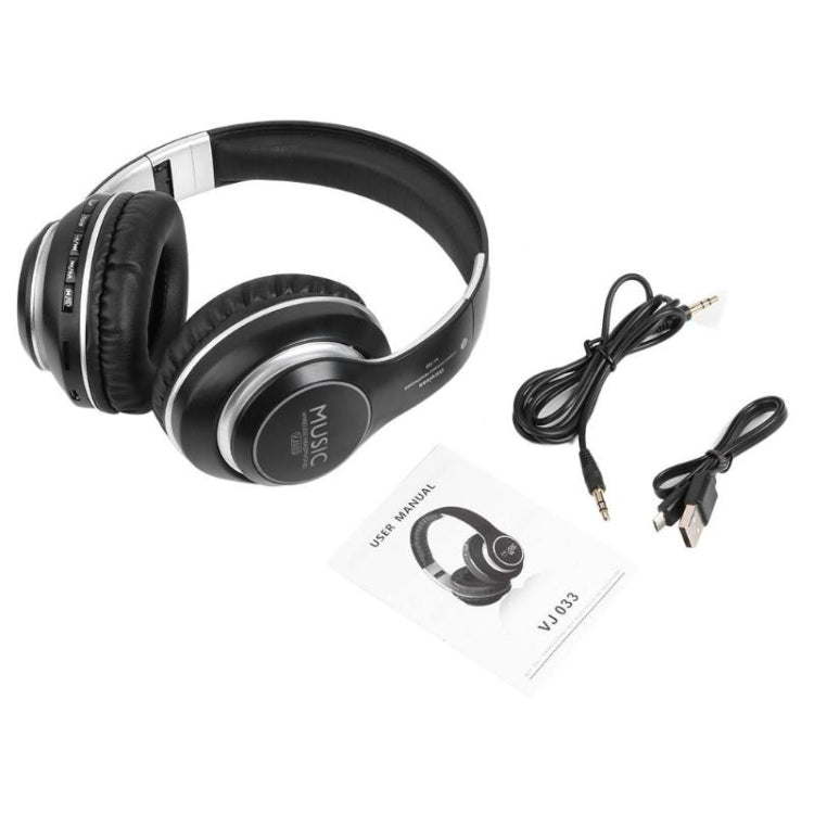 Casque VJ033 multifonction amélioré Bluetooth 5.0 Stéréo sans fil avec microphone LED et radio FM