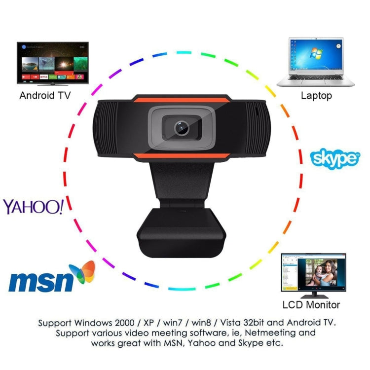 HXSJ A870 Webcam HD 480P Caméra PC avec microphone à absorption pour Skype et Android TV, Caméra d'ordinateur rotative USB Web Cam, 480P