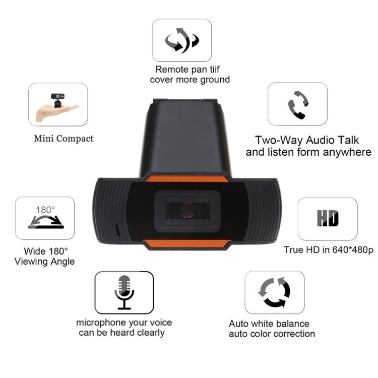 HXSJ A870 Webcam HD 480P Caméra PC avec microphone à absorption pour Skype et Android TV, Caméra d'ordinateur rotative USB Web Cam, 480P