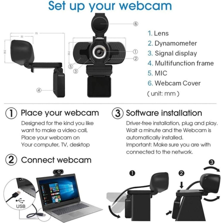 Webcam Full HD 1080P avec microphone anti-bruit pour streaming Skype et ordinateur/Android TV