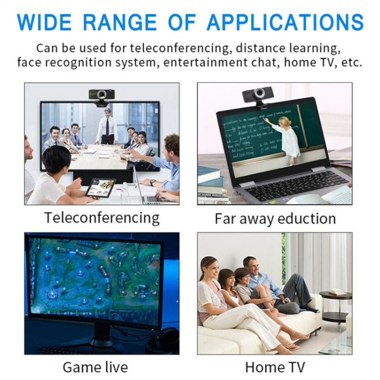 Webcam HD B01 avec microphone intégré, caméra web intelligente, caméra de diffusion en direct USB avec annulation du bruit