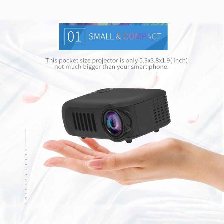 Mini projecteur portable A2000 800 lumens supporte 1080P LCD 50000 heures de durée de lampe Vidéoprojecteur home cinéma pour power bank, prise US