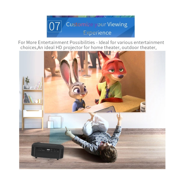 Mini projecteur portable A2000 800 lumens supporte 1080P LCD 50000 heures de durée de lampe Vidéoprojecteur home cinéma pour power bank, prise US