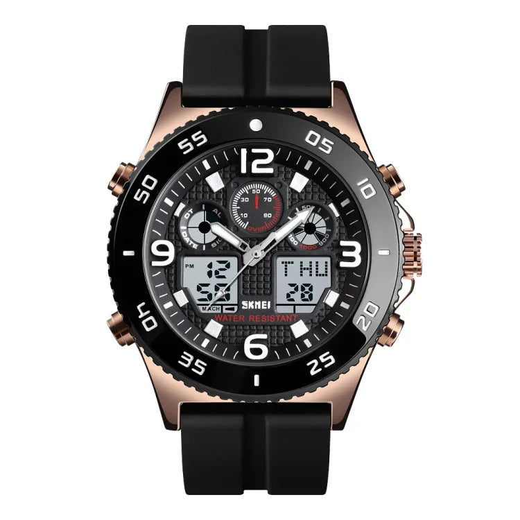 SKMEI 1538 Montre électronique homme décontractée sportive multifonction grand cadran bracelet acier