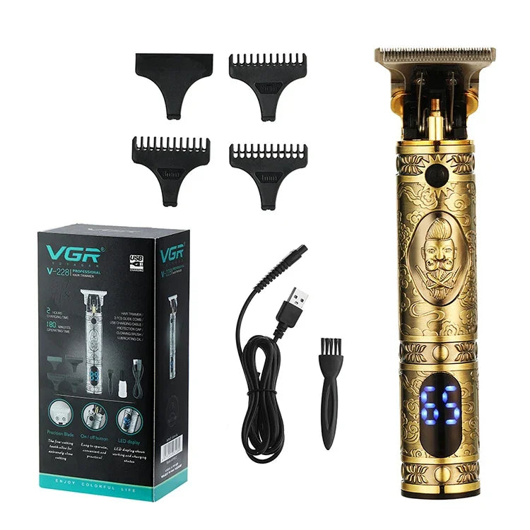 VGR V-228 Tondeuse à Cheveux Rétro Gravée USB 5W avec Affichage Numérique LED, V-228 (Bronze), V-228 (Argent)