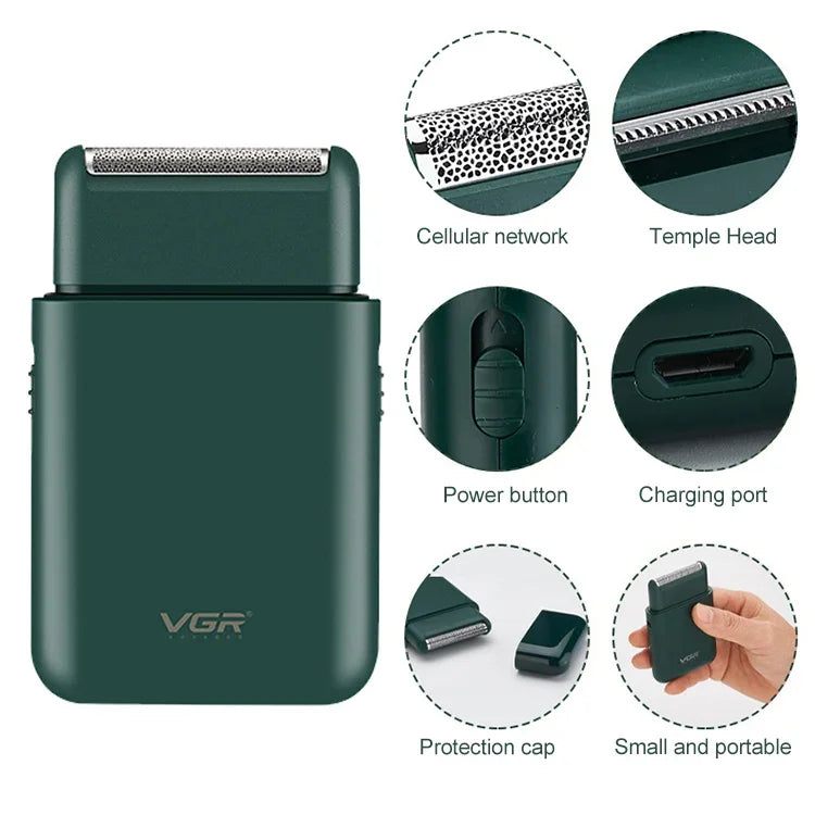Rasoir électrique portable à mouvement alternatif USB 5W VGR V-390, V-390 (Noir), V-390 (Vert)