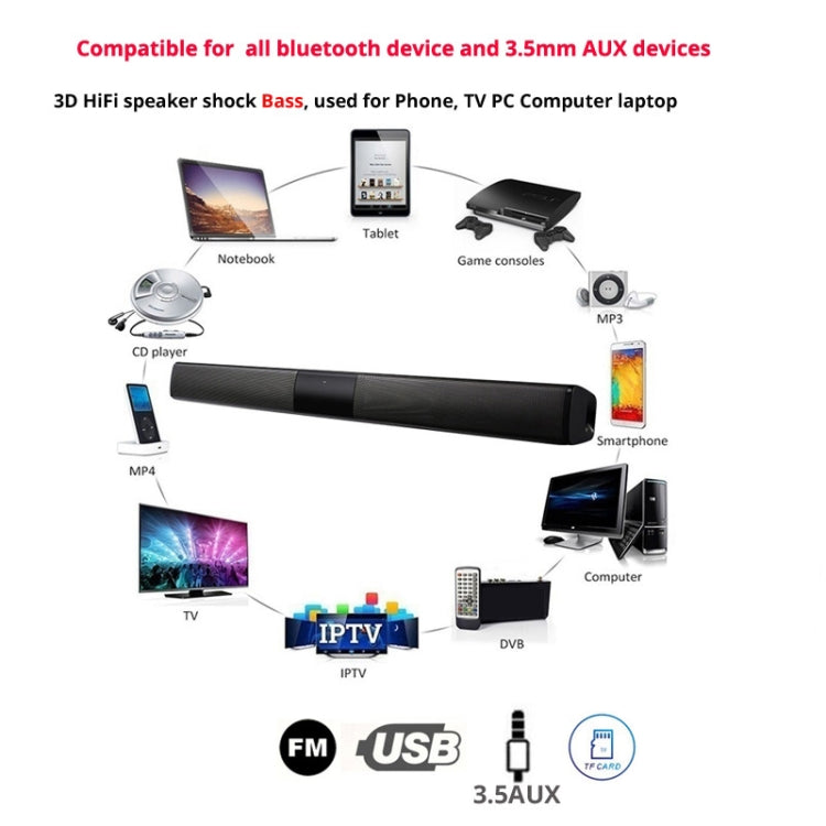 Barre de son TV 20W Enceinte Bluetooth Radio FM Système home cinéma Caisson de basses sans fil portable Boombox MP3 pour Xiaomi