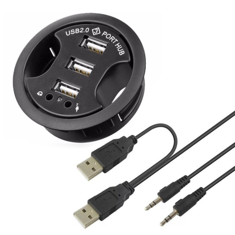 Hub USB 2.0 à 3 ports avec prise audio 3,5 mm et microphone
