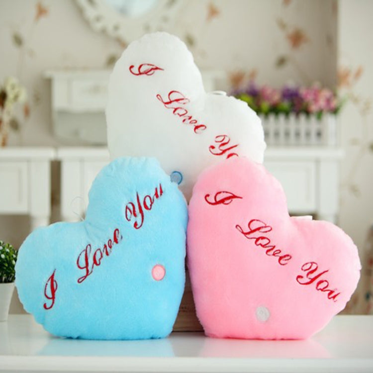 Coussin peluche lumineux en forme de cœur avec motif lettres anglaises