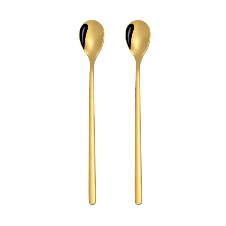 2 CUILLÈRES en acier inoxydable Cuillère à café créative Cuillère à glace de bar Cuillère longue dorée pour remuer, Cuillère ronde dorée