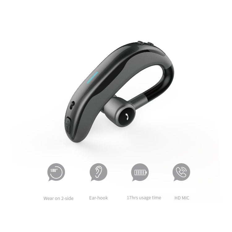 Écouteur Bluetooth mains-libres à crochet d'oreille sans fil avec microphone, noir-gris, noir-rouge, noir-vert