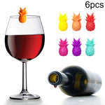 6 pièces/ensemble Marqueurs de Verre à Vin en Silicone Ananas, Distributeur en Forme de Fruit pour Fête, Marque-tasse, Ananas