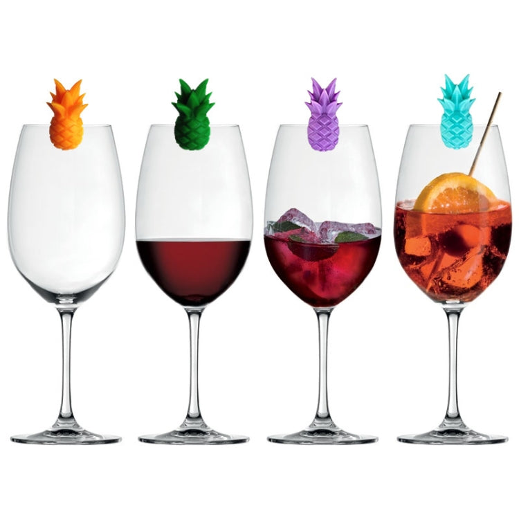 6 pièces/ensemble Marqueurs de Verre à Vin en Silicone Ananas, Distributeur en Forme de Fruit pour Fête, Marque-tasse, Ananas