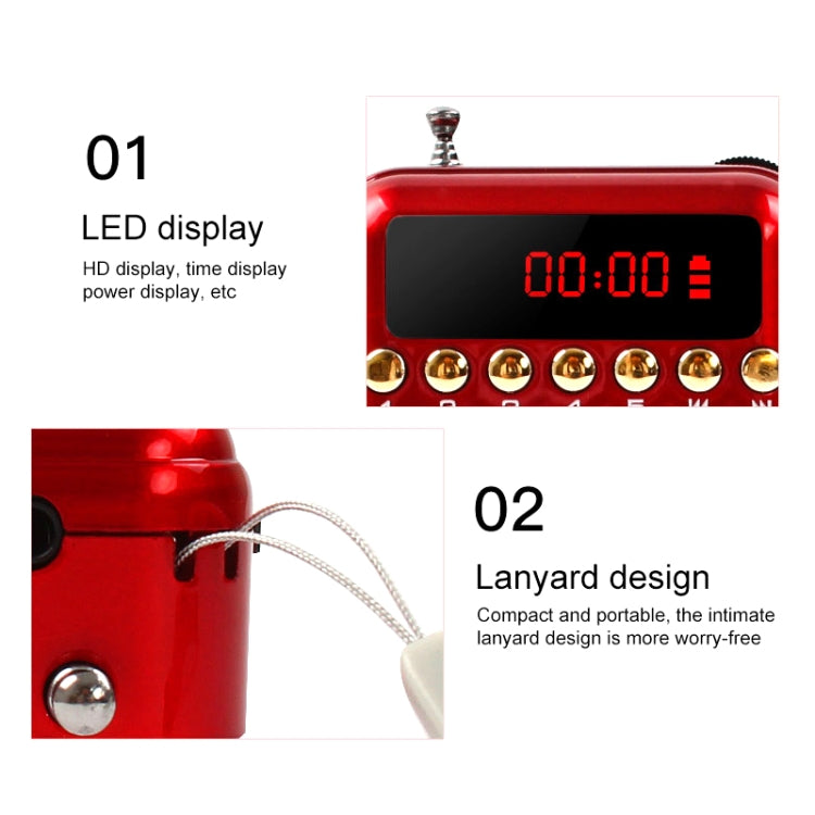 Haut-parleur récepteur radio FM portable rechargeable, support USB / carte TF / lecteur MP3