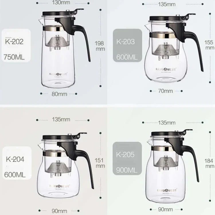 KAMJOVE Théière élégante à infusion de thé, théière de bureau pour fleurs, service à thé en verre résistant à la chaleur, K-200 400 ml, K-201 500 ml, K-202 750 ml, K-203 600 ml, K-204 600 ml, K-205 900 ml