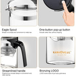 KAMJOVE Théière élégante à infusion de thé, théière de bureau pour fleurs, service à thé en verre résistant à la chaleur, K-200 400 ml, K-201 500 ml, K-202 750 ml, K-203 600 ml, K-204 600 ml, K-205 900 ml