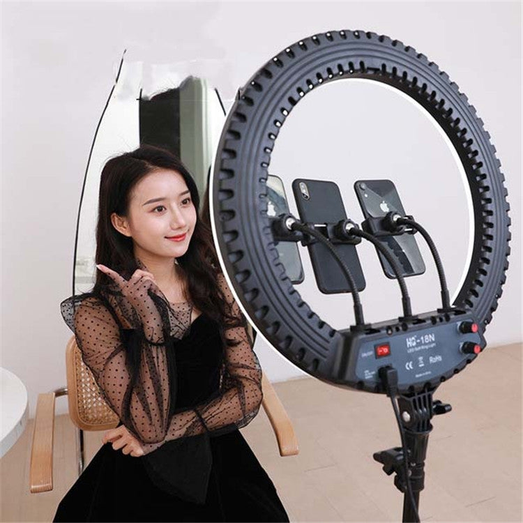 Kit d'éclairage vidéo de vlogging HQ-18N 18 pouces 45cm Anneau LED avec télécommande, pince téléphone et support trépied 2,1m, prise EU, 18 pouces