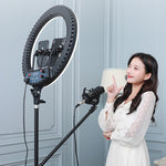Kit d'éclairage vidéo de vlogging HQ-18N 18 pouces 45cm Anneau LED avec télécommande, pince téléphone et support trépied 2,1m, prise EU, 18 pouces