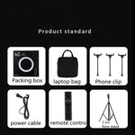 Kit d'éclairage vidéo de vlogging HQ-18N 18 pouces 45cm Anneau LED avec télécommande, pince téléphone et support trépied 2,1m, prise EU, 18 pouces